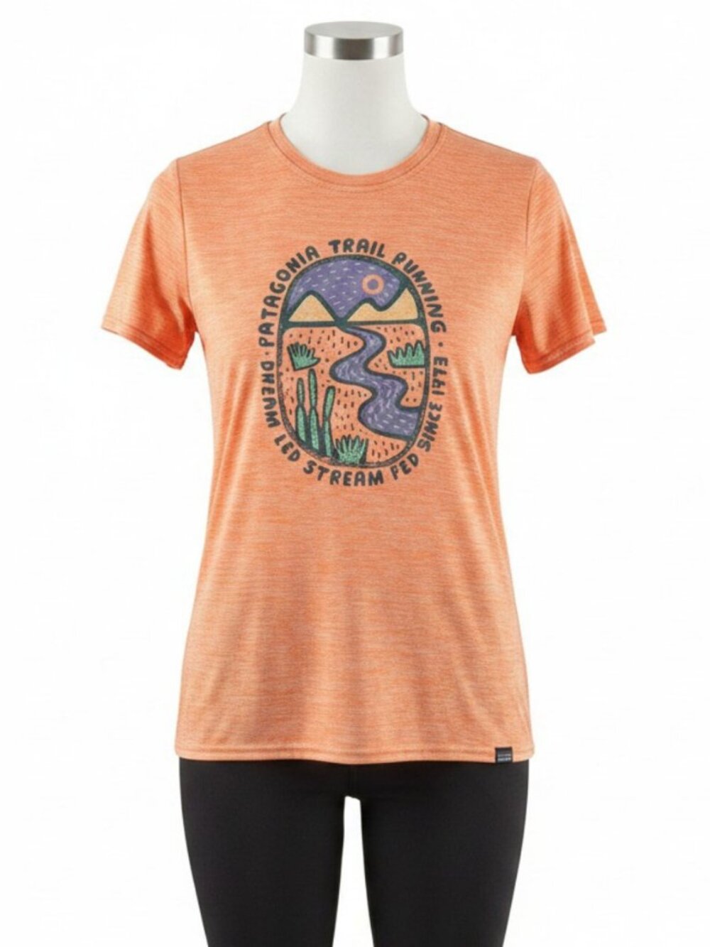 Patagonia Capilene Cool Daily Graphic Shirt XS Orange Pink Trail Running Tech